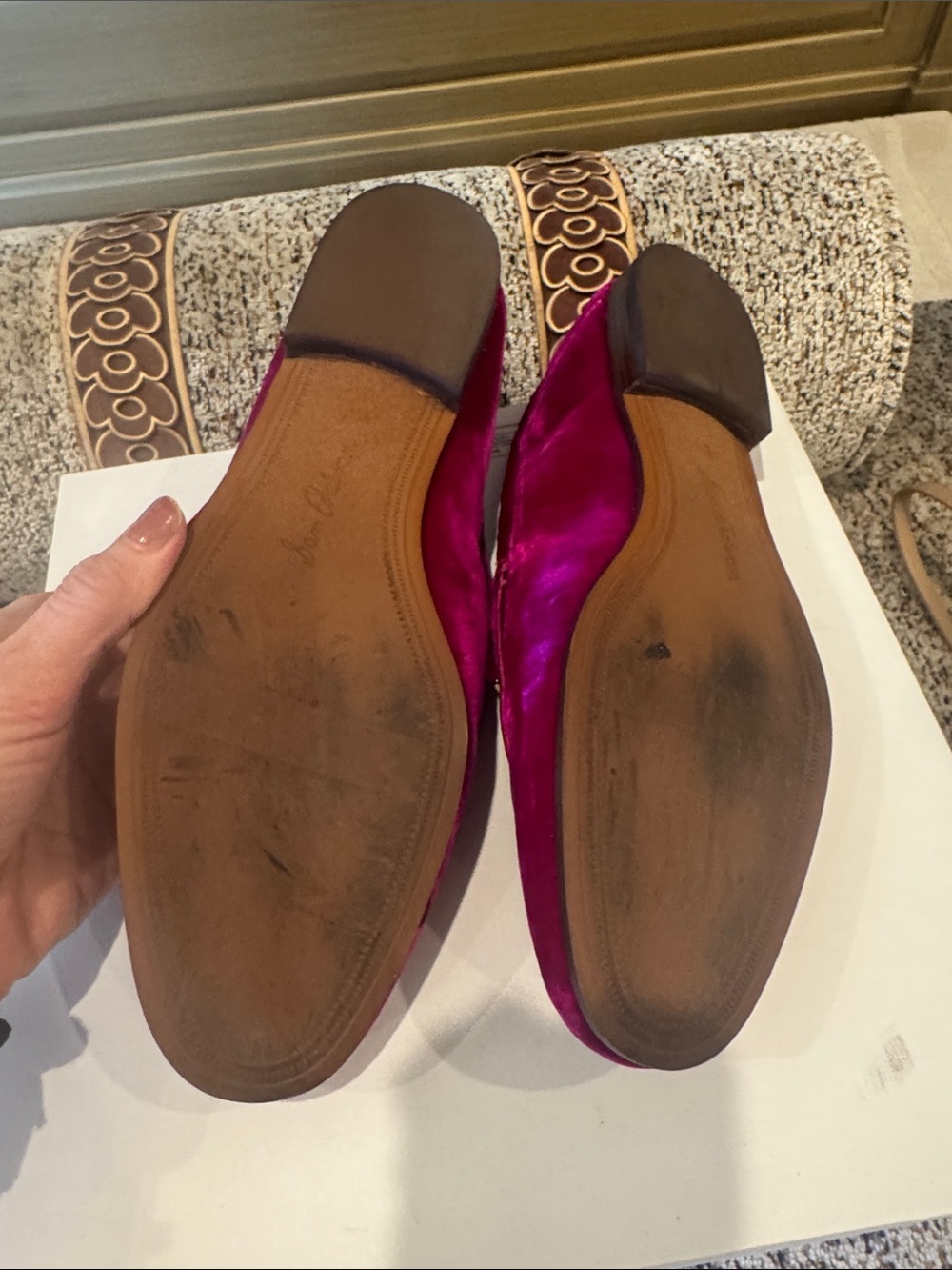 Sam Edelman Velvet Loafers in Bright Fuchsia with Gold Hardware - Picture 4 of 5